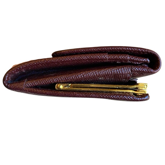 PRADA Maroon Saffiano Leather Flap Close Gold Tone Kisslock Continental Wallet - Picture 5 of 16